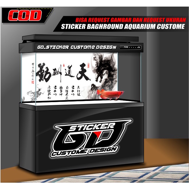 STICKER AQUARIUM / BACKGROUND AQUARIUM / WALLPAPER AQUARIUM TULISAN CINA BISA CUSTOM / REQUEST