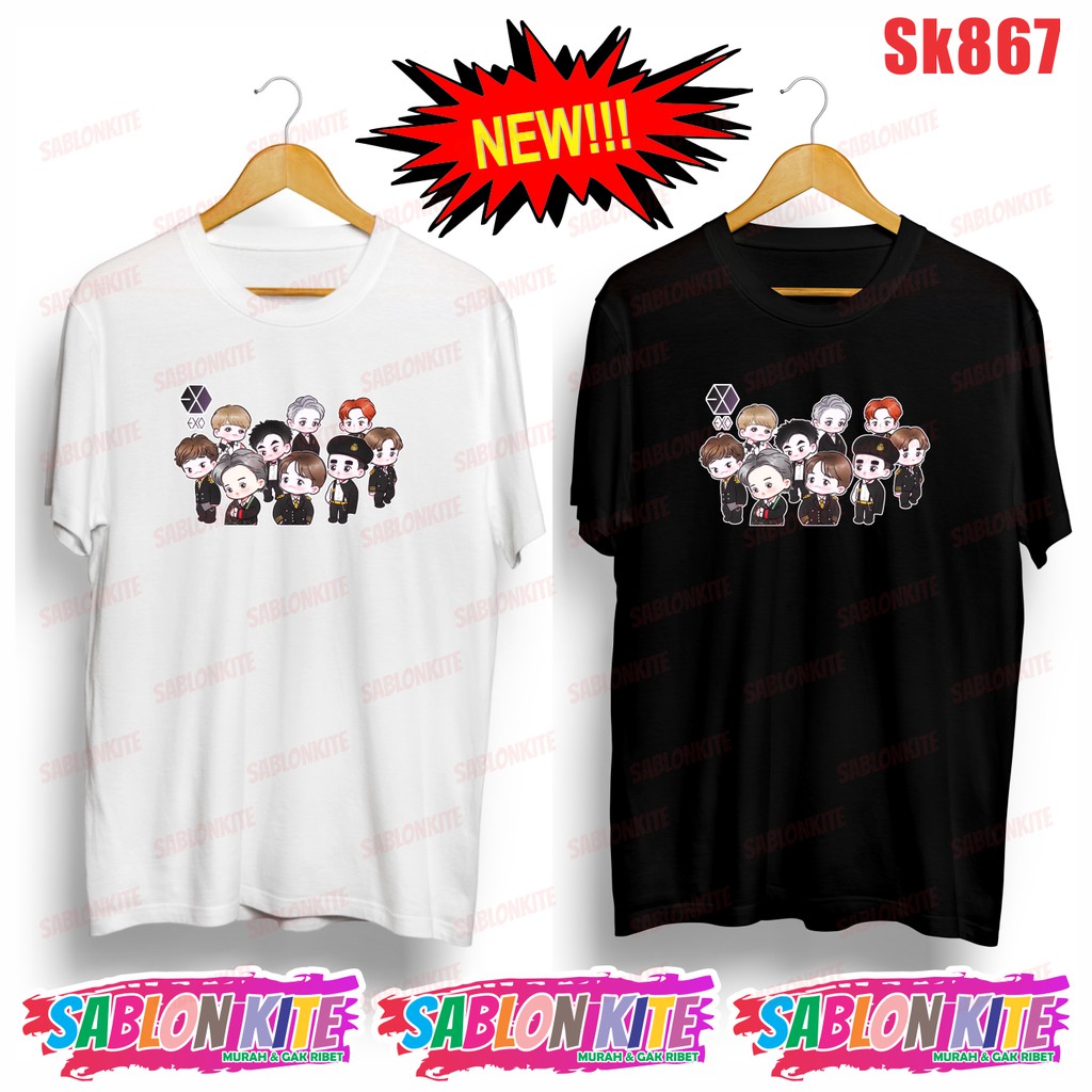 MURAH!!! KAOS EXO MEMBER CARTOON SK 867 UNISEX COMBED 30S ADA 6 WARNA