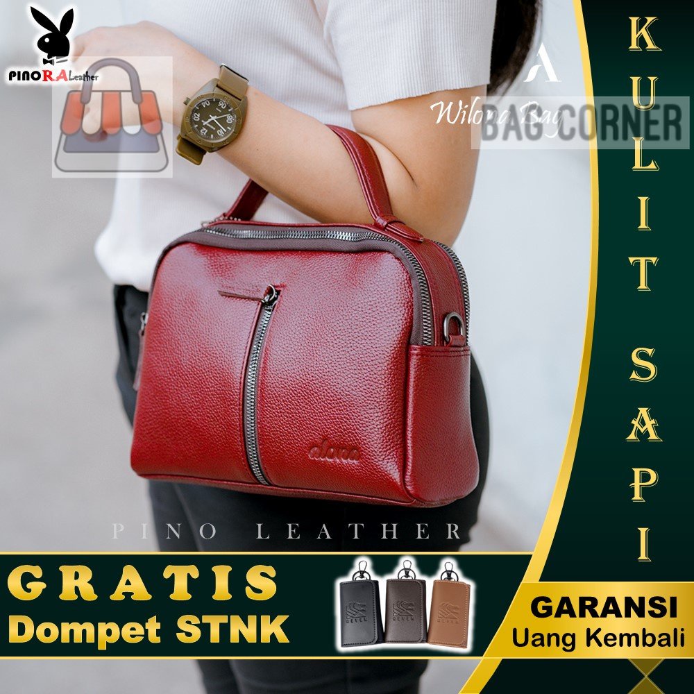 BagCorner - Tas Selempang Kulit Wanita Branded Alona Wilona Shoulder Sling Bag Cewek Original Kulit 