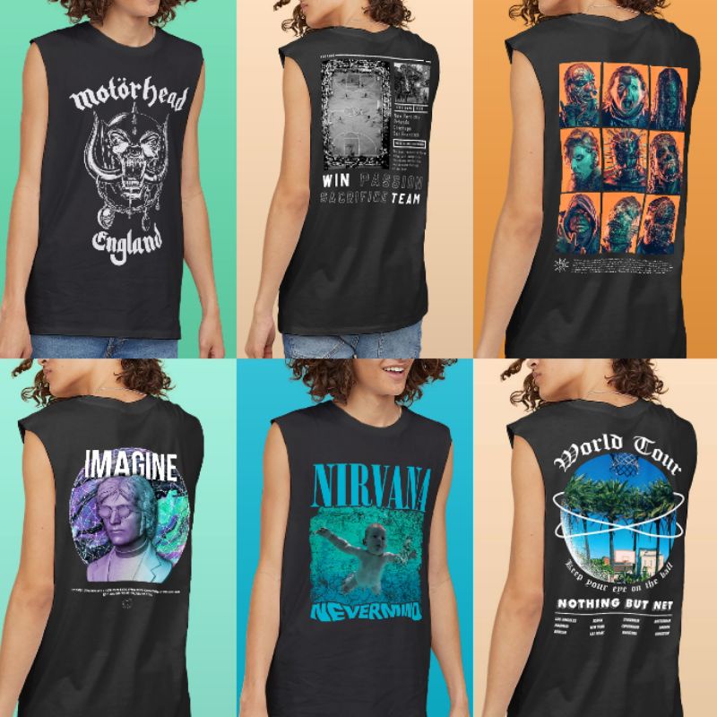 FORFANS Vest Kaos Tanpa Lengan Sleeveless Graphic Music Edition Nirvana Motorhead The Beatles John L