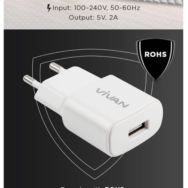 Vivan Power Oval 2A Output Single USB Charger White