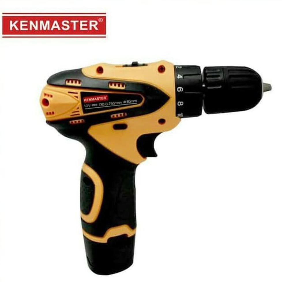 LJR Mesin Bor Cordless Kenmaster Km0612 Bor Cordless Drill Plus Box Reversible 12V 10Mm