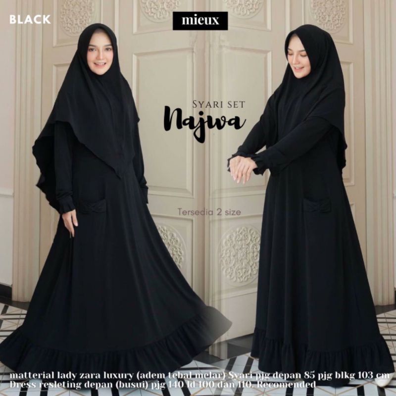 GAMIS MUSLIM NAJWA SYARI SET MAT LADY ARA LUXURY BAJU GAMIS WANITA TERBARU 2022 BAJU LEBARAN ABAYA S