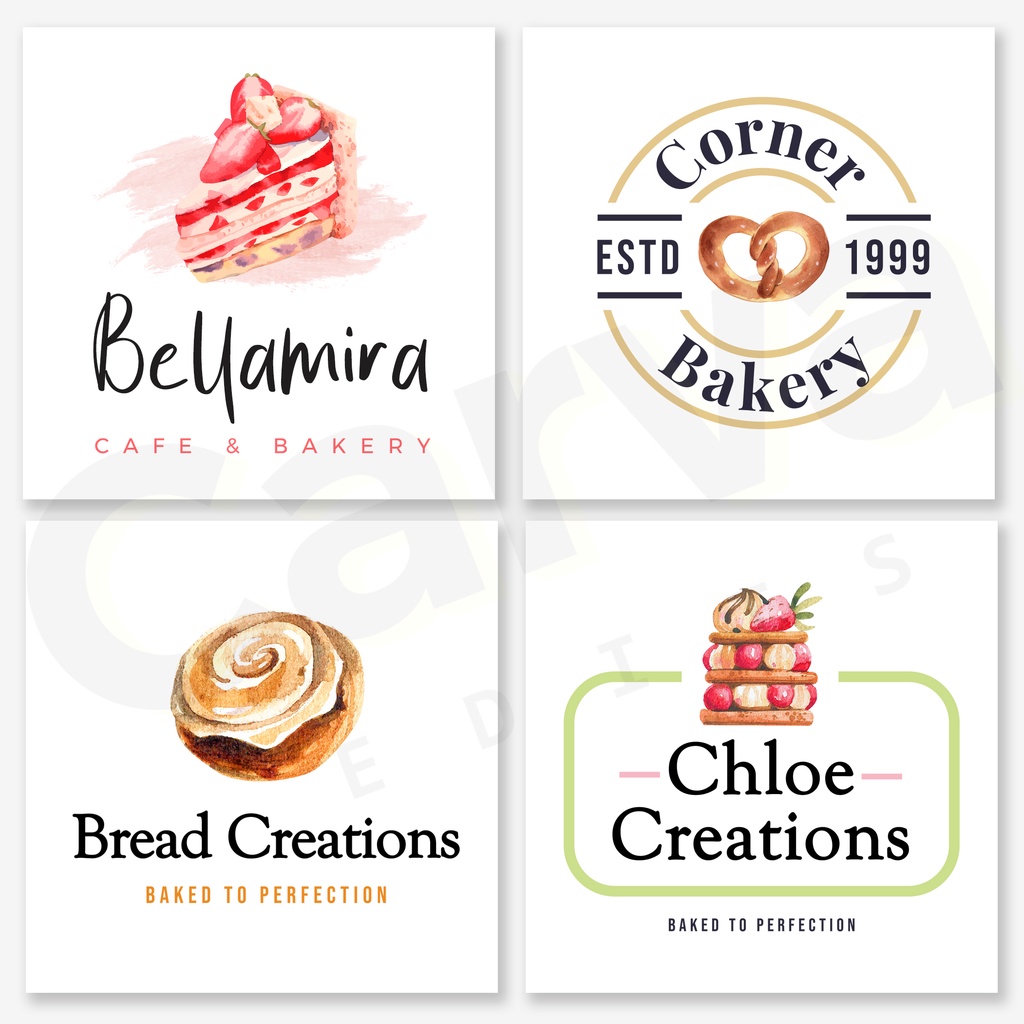 (Carva Bakery Watercolor ED1) Jasa Bikin Desain Logo Olshop Murah Profesional No Watermark High Res