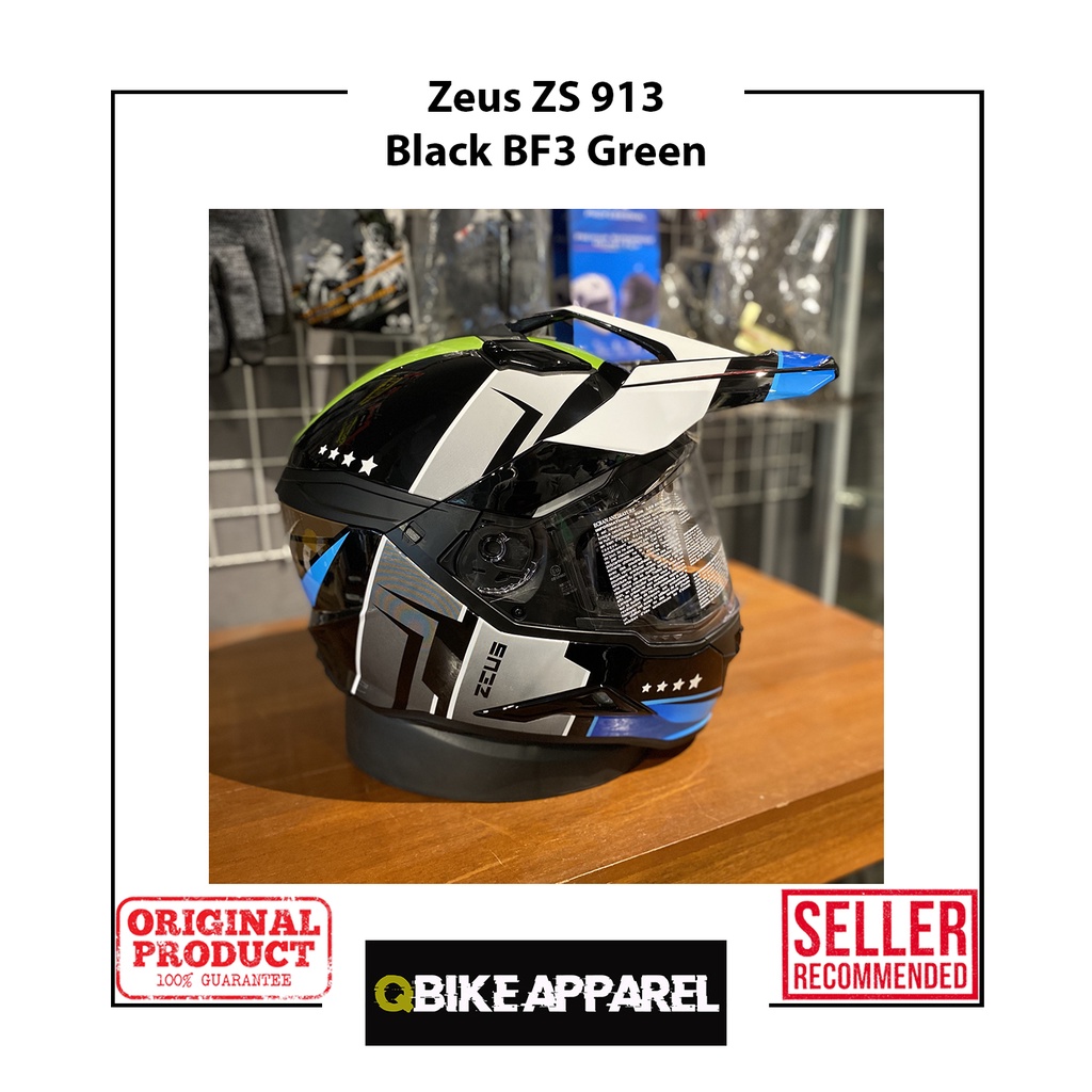 Helm Motor Supermoto Adventure Zeus ZS 913 Black BF3 Green