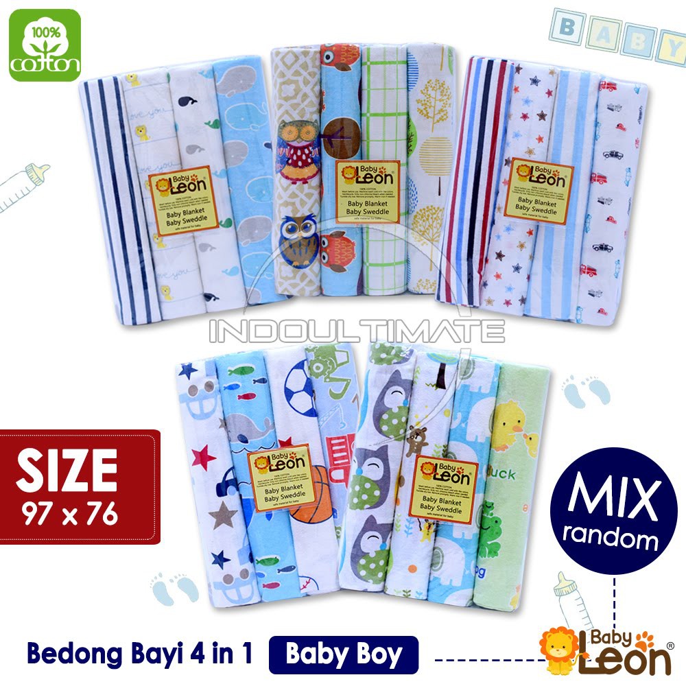 4pcs Bedong Bayi Selimut Bayi Jumbo BC-206 MOTIF WARNA RANDOM