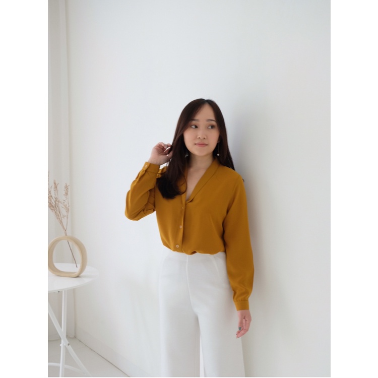 T-0400 Kemeja Wanita Long Sleeves Shirt Vneck-4
