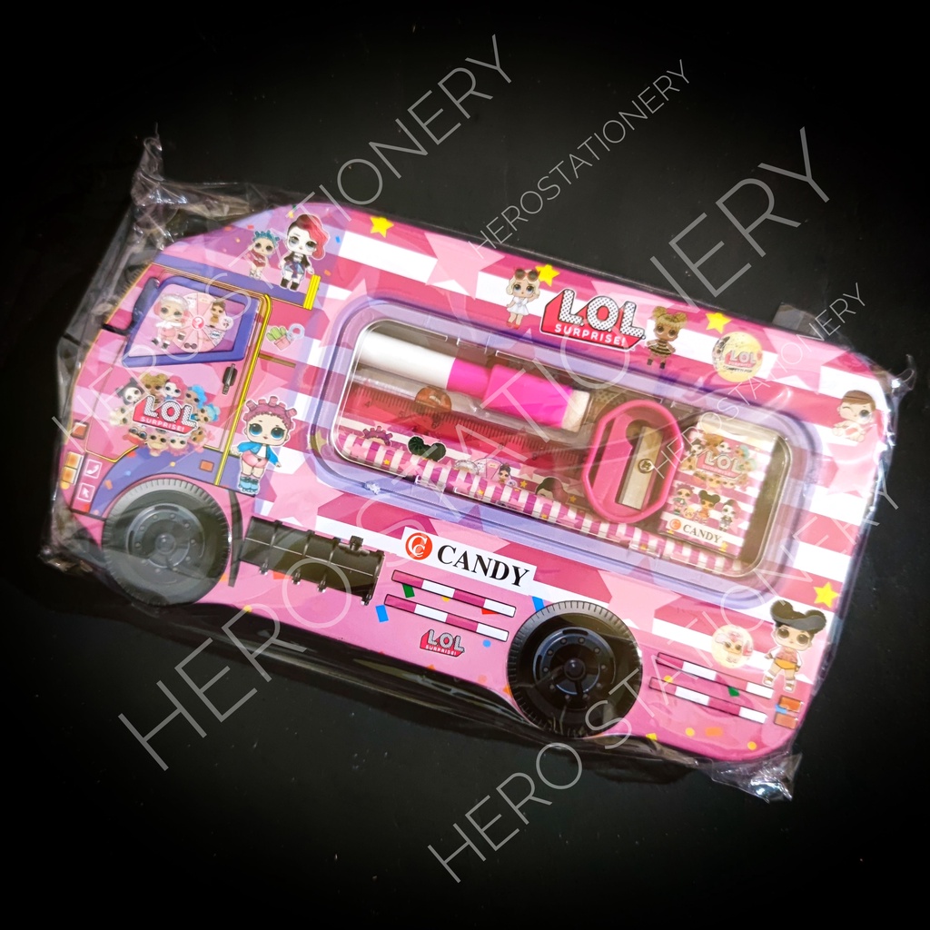 

Pencil case tempat pensil kaleng susun mobil whiteboard isi motif karakter