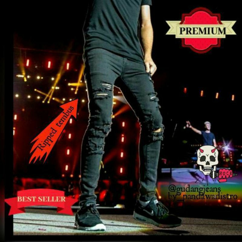 CELANA SOBEK PRIA RIPPED JEANS ROBEK KOYAK SLIMFIT PENSIL SKINNY STRETCH PREMIUM 28-38