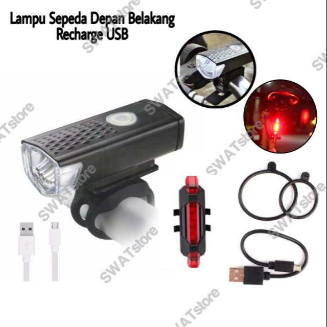 Lampu Senter Sepeda Depan Belakang Cas USB