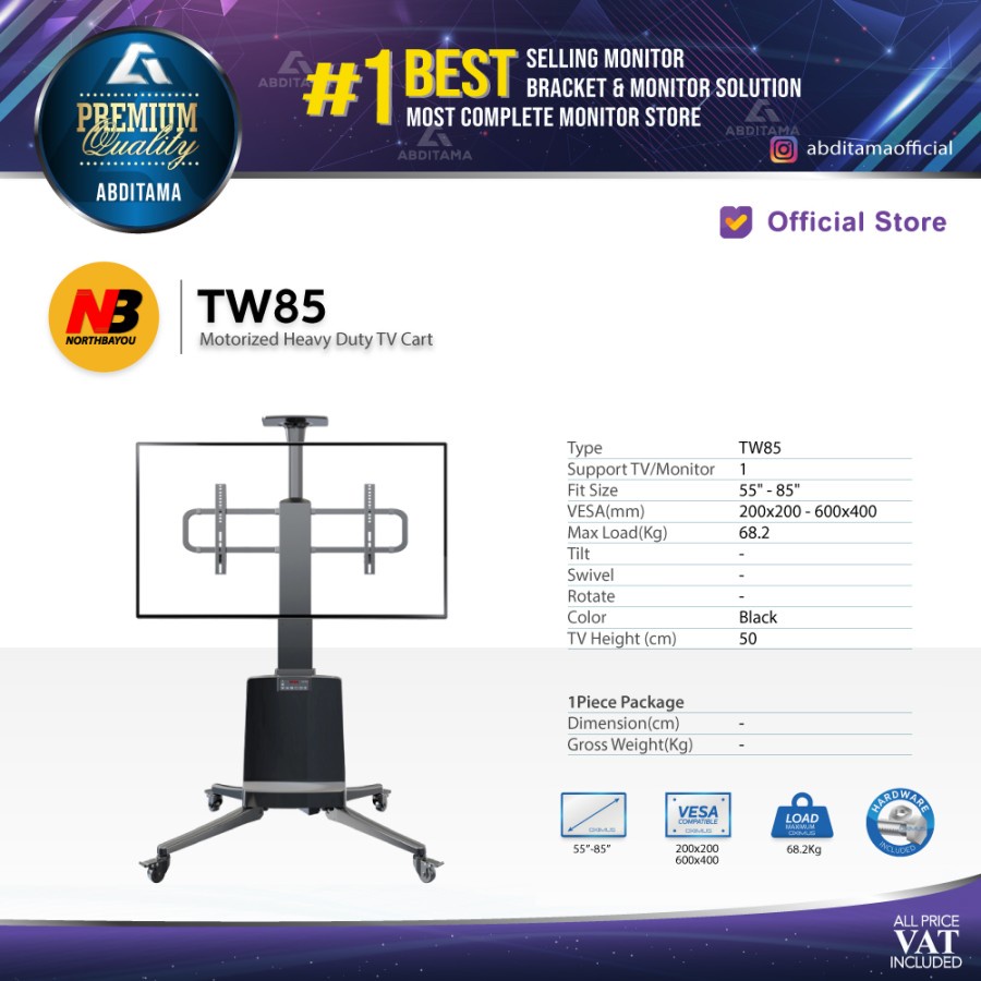 Bracket Standing Roda LED TV 55&quot;-85&quot; NB TW85 Motorized Heavy Duty