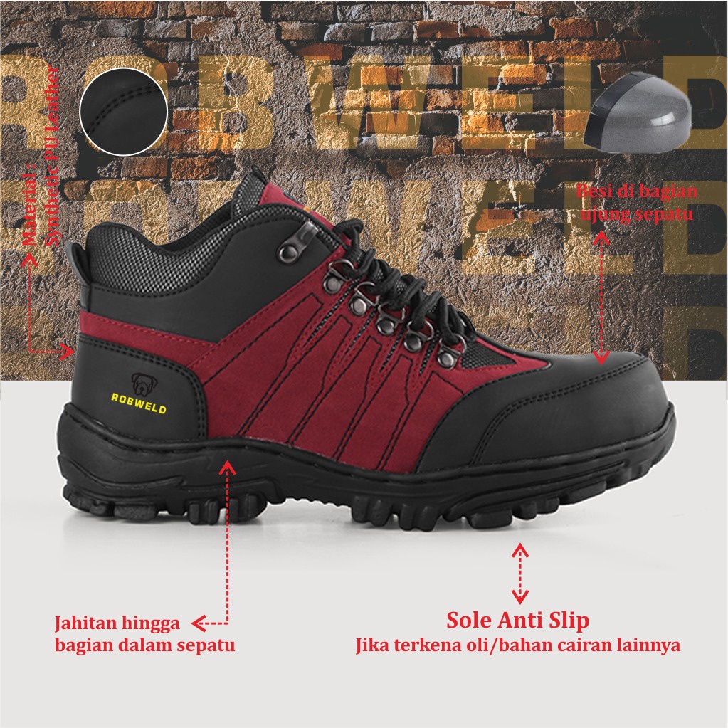 Sepatu Safety Pria Boots Pendek Ujung Besi Proyek Lapangan Outdoor Hiking Robweld Original