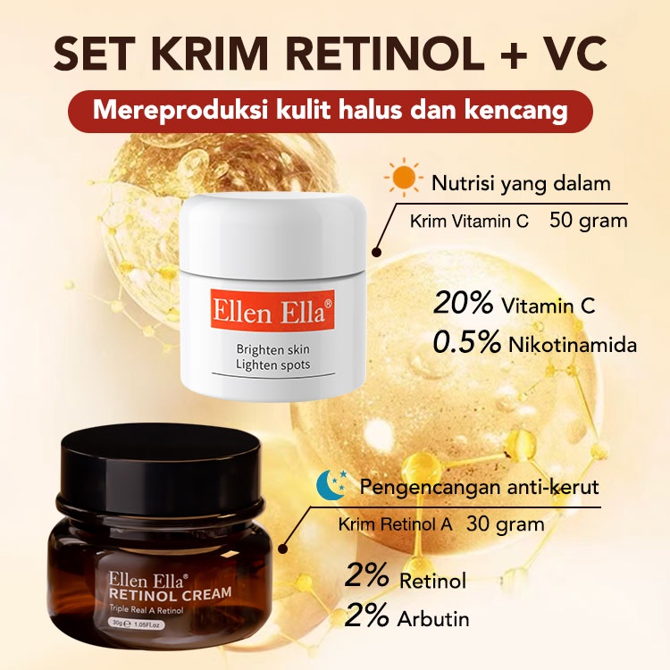 ELLEN ELLA Perbaikan kulit dimulai dengan triple retinol Morning C Night A Perawatan kulit Anti-penuaan Menghilangkan Kerut Fade Garis Halus Set EEMNS Cute Pumpkin