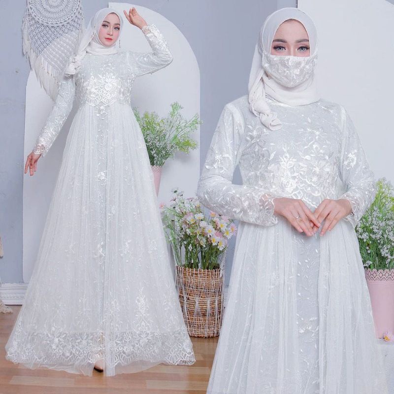 (NEW) BAJU GAMIS DRESS REMAJA WANITA DEWASA MUSLIM FULL BRUKAT BROKAT PESTA NIKAHAN KONDANGAN SERAGA