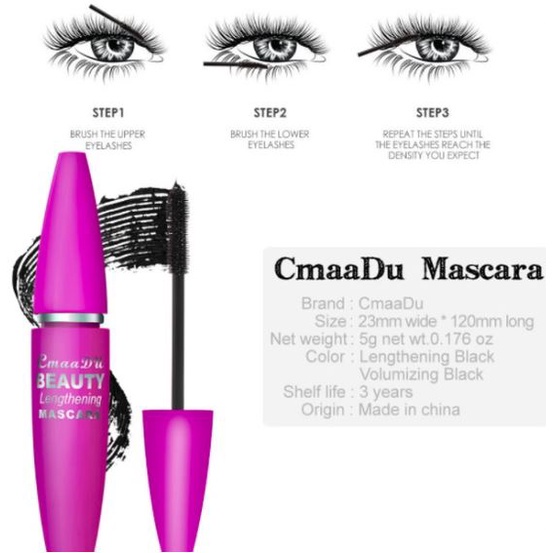 (NCS) 1 Set 2 Pcs Maskara CmaaDu Beauty Volumizing &amp; Lengthening Mascara 2 IN 1 4D Waterproof Tahan Lama Anti Air