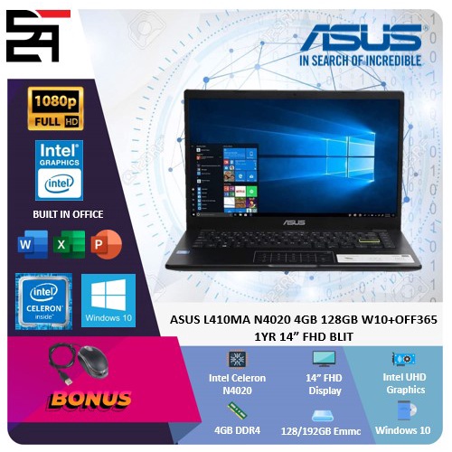 Laptop Asus Vivobook L510MA /L410MA INTEL N4020 RAM 4GB 256GB 15.6FHD W10 SLIM BEST SELLER-1