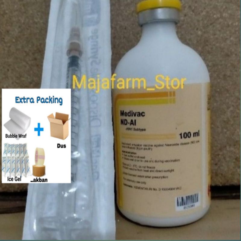 Vaksin injek ND AI + Jarum suntik spuit 1 ml / Vaksin Tetelo / Vaksin Pluburung 100 ml