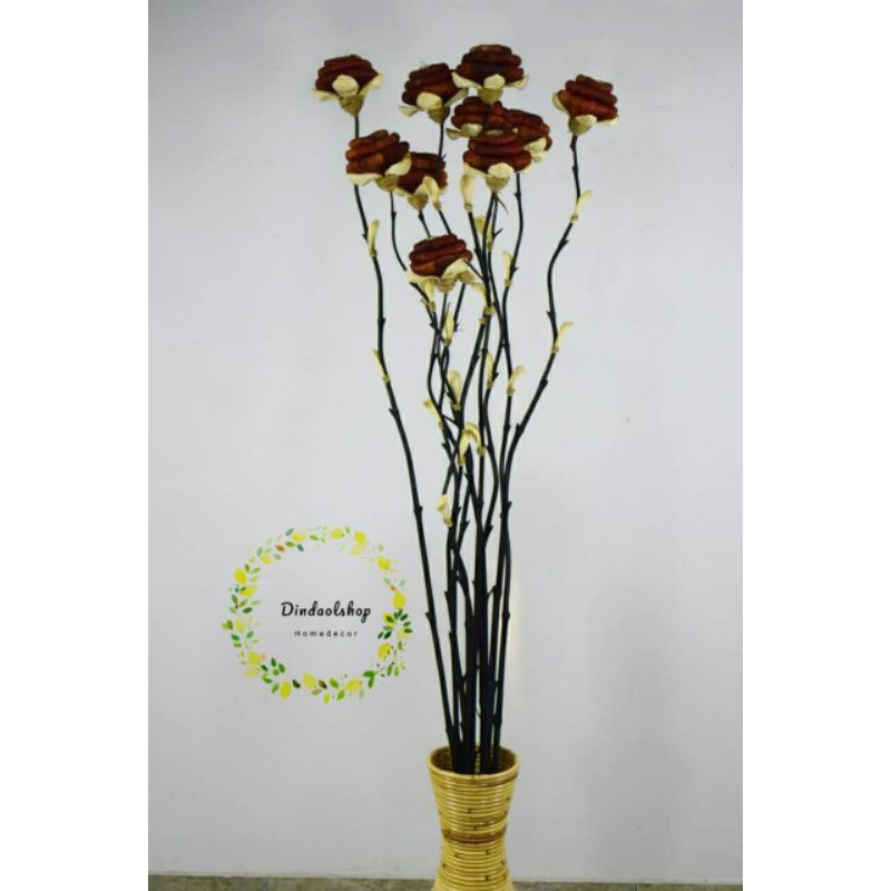 10 Batang Bambu Ulir Cendani Bunga Klobot Gelungan Kering Cokelat Tua