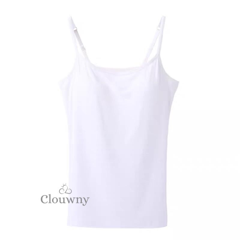 CLOUWNY - Tanktop Bra - Ada Cup Busa Wanita Allsize Kecil Sampai Jumbo-White