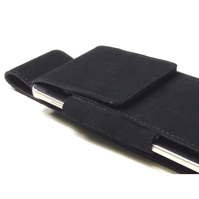 Sarung hp pinggang kulit sapi suede vertikal