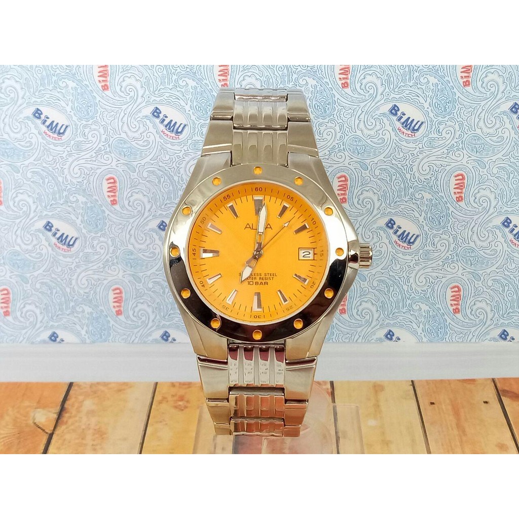 Alba Mens AXHD39X1 Quartz Orange Dial Lumibrite - Jam Pria AXHD39