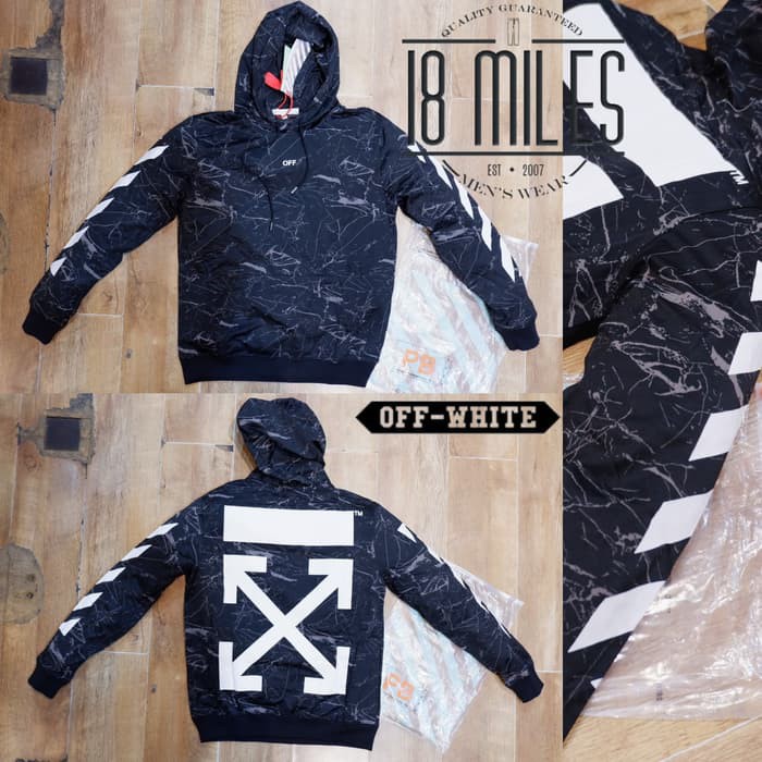 hoodie OFF WHITE c/o virgil abloh MARBLE PRINT ARROW STRIPE mirror 1:1 - Hitam- M