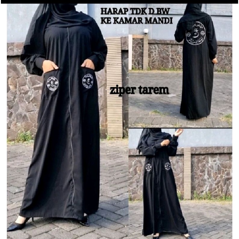 Abaya Saudi Hitam Bertulisan Arab Dubai Tarim