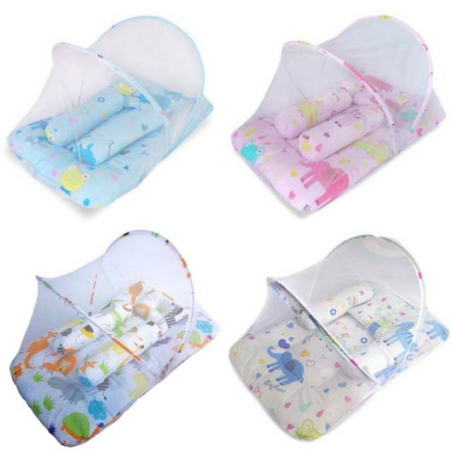 Kasur Kelambu Bayi Lipat Tenda FREE Bantal + 2 Guling KS01