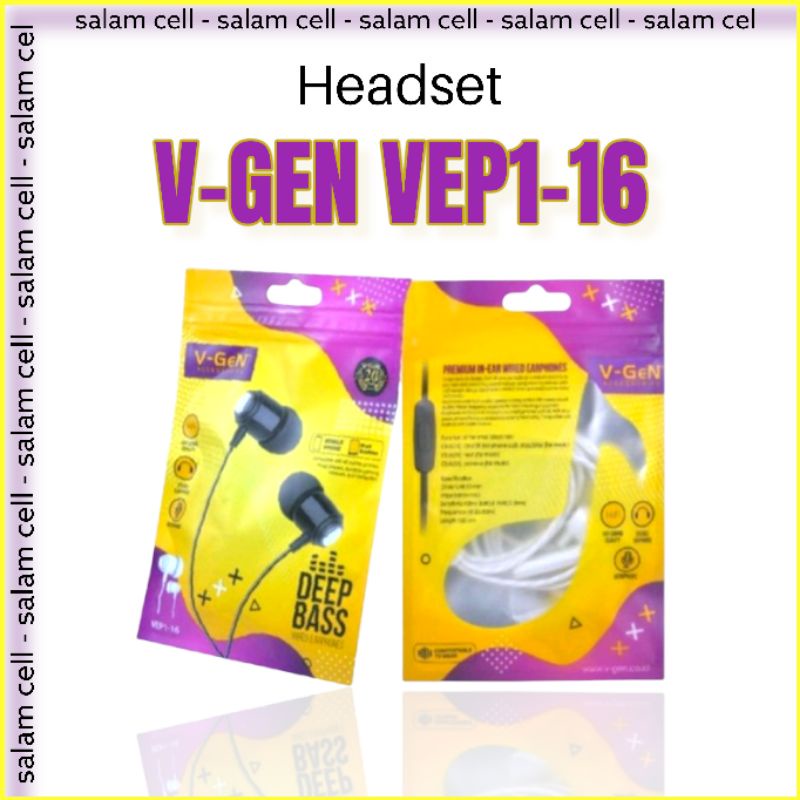 Headset V-GEN VEP1-16 Wired Earphone Headset Deep Bass Original Vgen Vep1 16