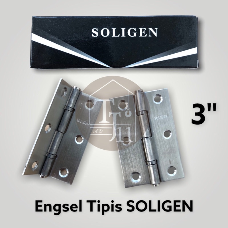 Engsel Tipis SOLIGEN ukuran 3&quot; 3inch Stainless Steel 1 SET KOMPLIT / Engsel Tipis 3 inch / Engsel Tipis 3&quot;