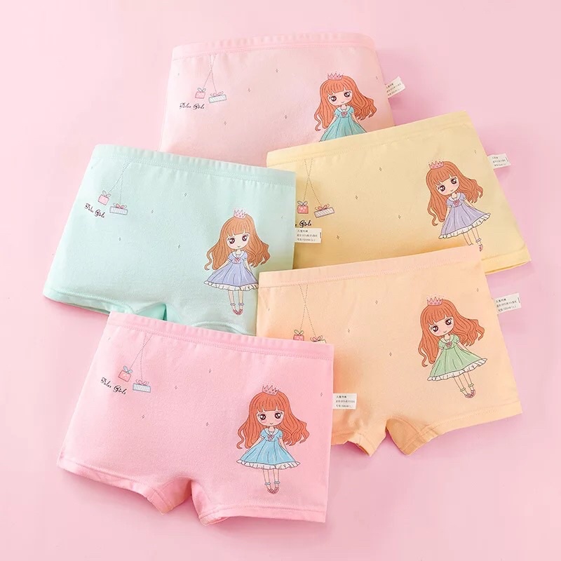 Celana Dalam Boxer Anak Perempuan Isi 5 in 1 Free Ziplock Pouch Bahan Katun Import Premium Celana Dalam Segiempat Anak Perempuan Bahan Katun Lucu dan Murah Kolor Anak Cewe Gambar Princess
