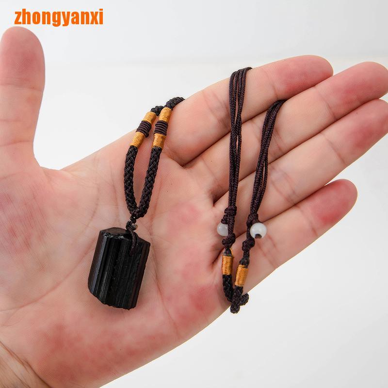 Zh Natural Black Tourmaline Stone Necklace Crystal Black Tourmaline Pendant Shopee Indonesia