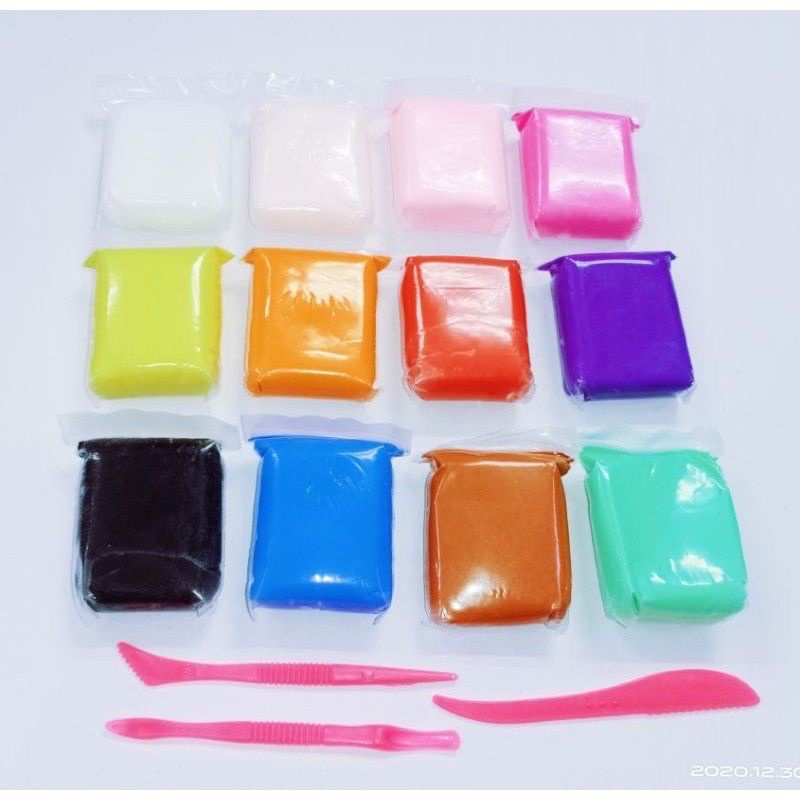 Polymer Clay Soft Clay 1 Set Isi 12 pcs + Alat Pembentuk Warna