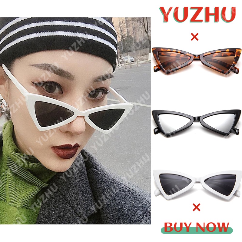 (YUZHU) TERSEDIA &amp; COD Kacamata Wanita Hitam Wanita Model Korea Ulzzang Retro Cat-eye Segitiga Untuk Pasangan Kucing Kaca Mata Vintage Gaya Cewek Sunglasses