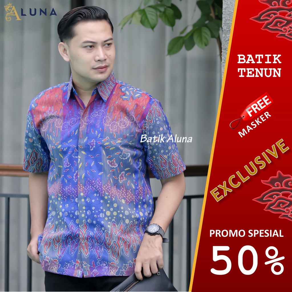 Batik Pria Lengan Pendek Premium BATIK TENUN HRB026 motif EXCLUSIVE Kode FPT 001 S M L XL XXL XXXL