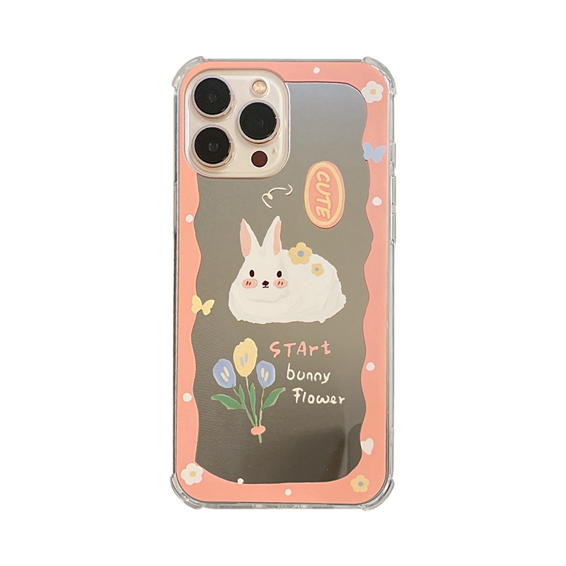 ins Makeup Mirror Shock Proof Soft Case IP Iphone 7 8 Plus X XR XS Max IPhone 11 Pro Max 12 13 Pro Max SE 2020 12 13 mini Cutee Pink Bunny rabbit Casing