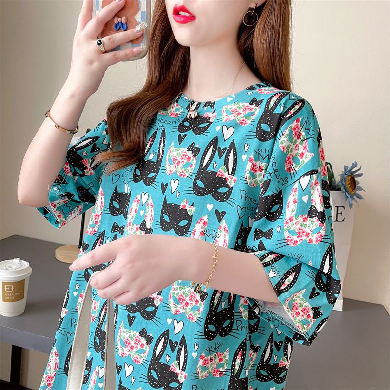 THISTLE - Oversize Tee Tshirt Wanita Model Longgar Motif Rabbit Mask Full Print