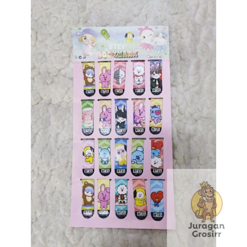 JG - PEMBATAS BUKU MAGNET / KERTAS HOLOGRAM KARAKTER LUCU BTS BOOKMARK STICK NOTE MAGNET