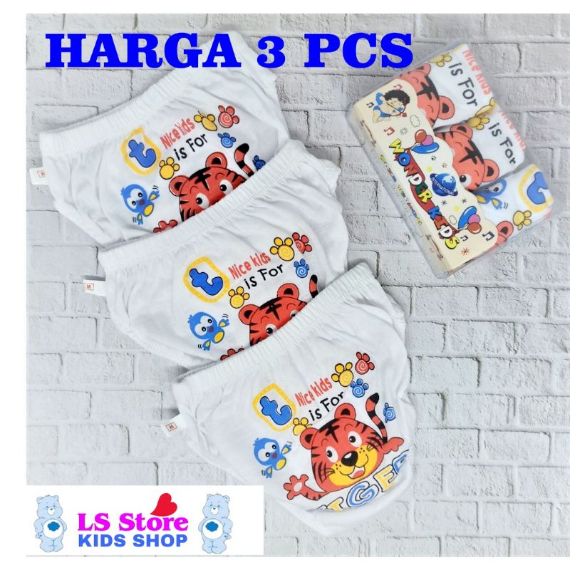 CD Anak Laki -laki WONDER KIDS Putih/ Warna - Isi 3 Pcs / Pac  Size S,M,L,XL