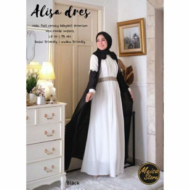 Alisa dress gamis ceruty renda/ gamis premium