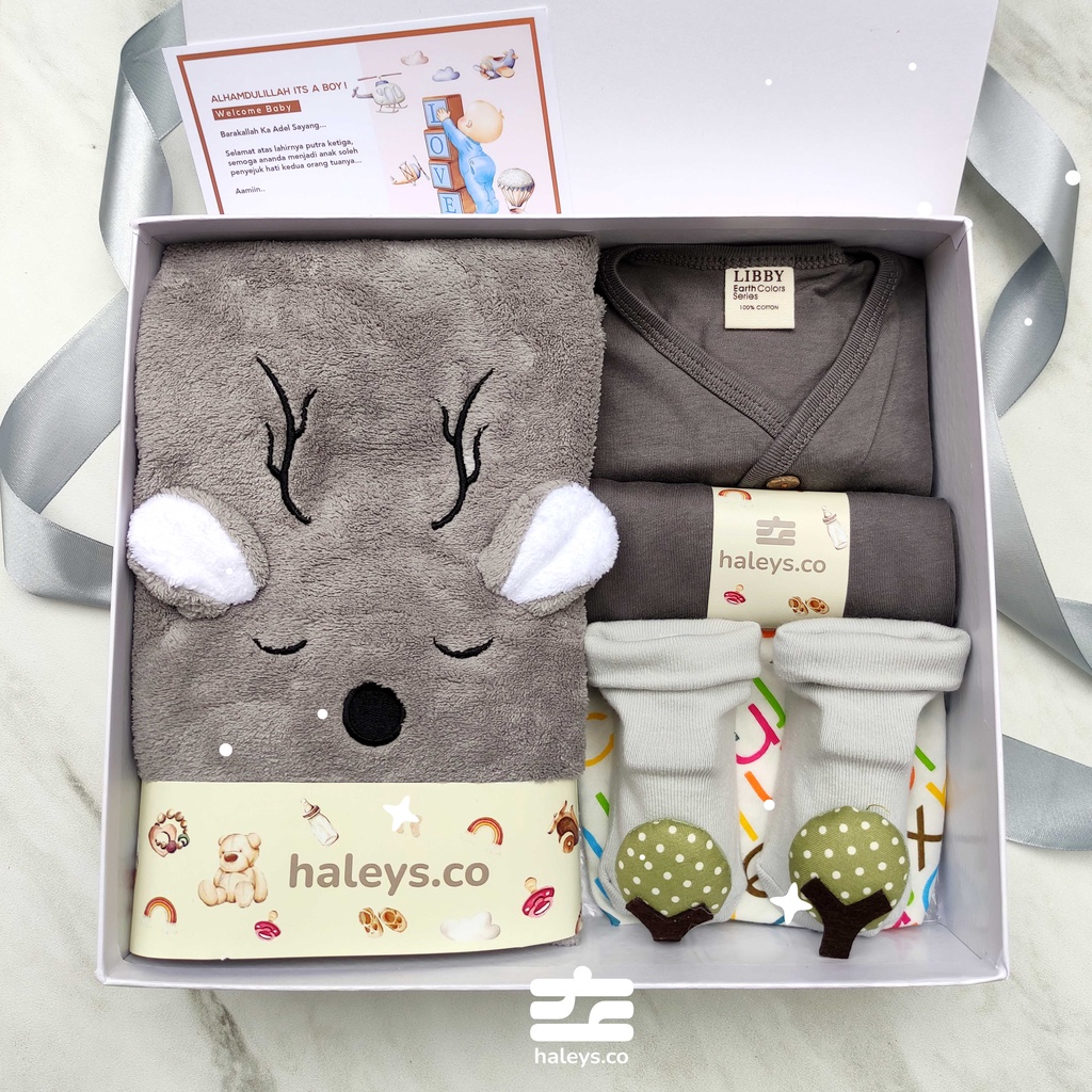 Boys/Girl Baby Hampers 0-12 months/ Hampers bayi newborn/ Kado bayi/ Babyboy Gift / Kado Lahiran / Giftbox / Kado Bayi Perempuan / Girl Hampers baby / Kado bayi laki laki / Haleys.co-Libby Charcoal