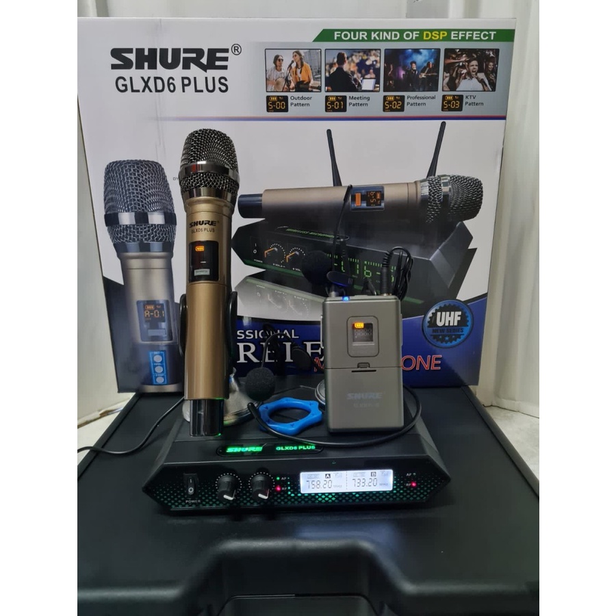 MIC WIRELESS SHURE GLXD6 PLUS KOPER 2 CHANNEL MIC PEGANG HEADSET BISA GANTI CHANNEL