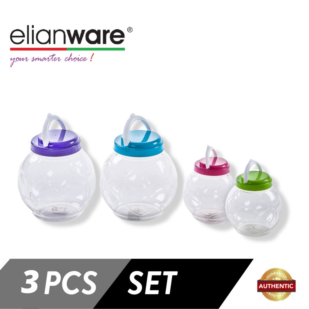 Elianware Fresh Storage Canister 2500mL PET (3pcs/set), BPA FREE, Toples Makanan Multifungsi