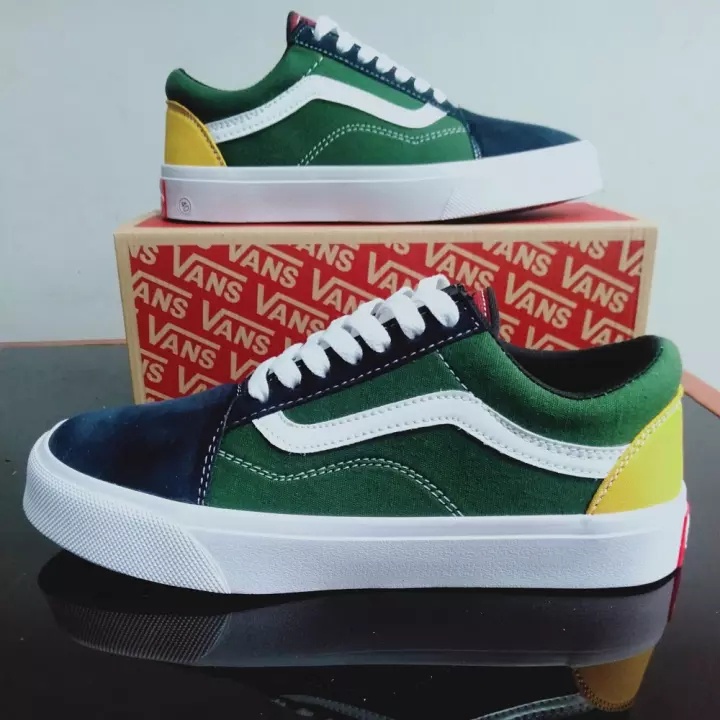 VANS OLDSKOOL CLASSIC NAVY GREEN YELLOW GARANSI PREMIUM 100% FREE PAPERBAG vans old skool