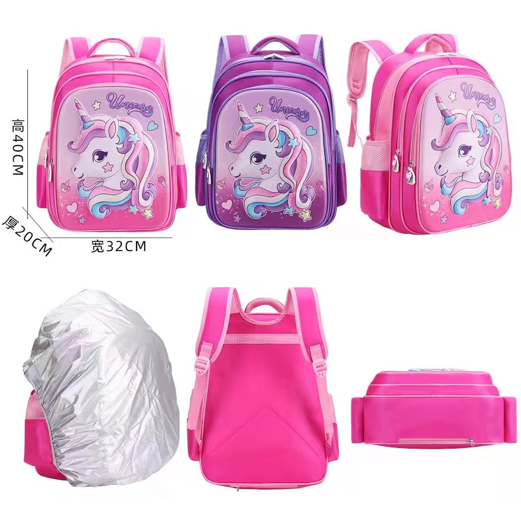 FREE RAIN COVER - TAS RANSEL ANAK SEKOLAH PEREMPUAN SD GAMBAR KUDA PONY BULE PIRANG 3D EMBOS TIMBUL 3RESLETING IMPORT CETAR 16&quot;