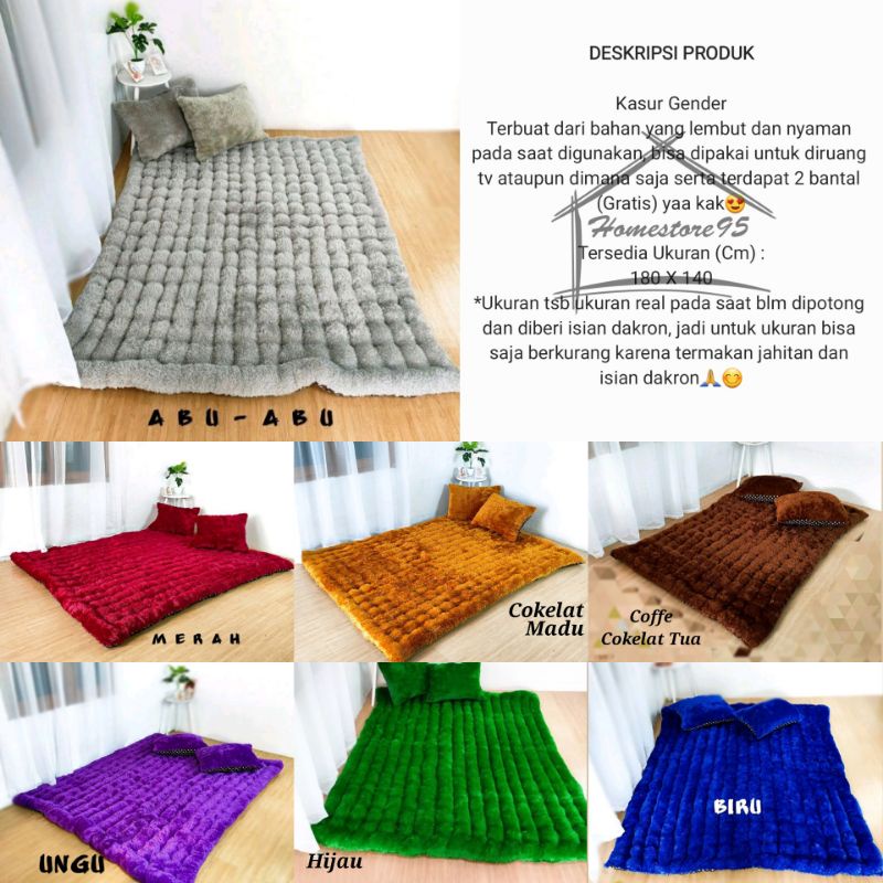 Kasur Gender Bulu Rafsur / Kasur Lipat Bulu Rafsur Ukuran 180 X 140 (Free 2 Bantal)