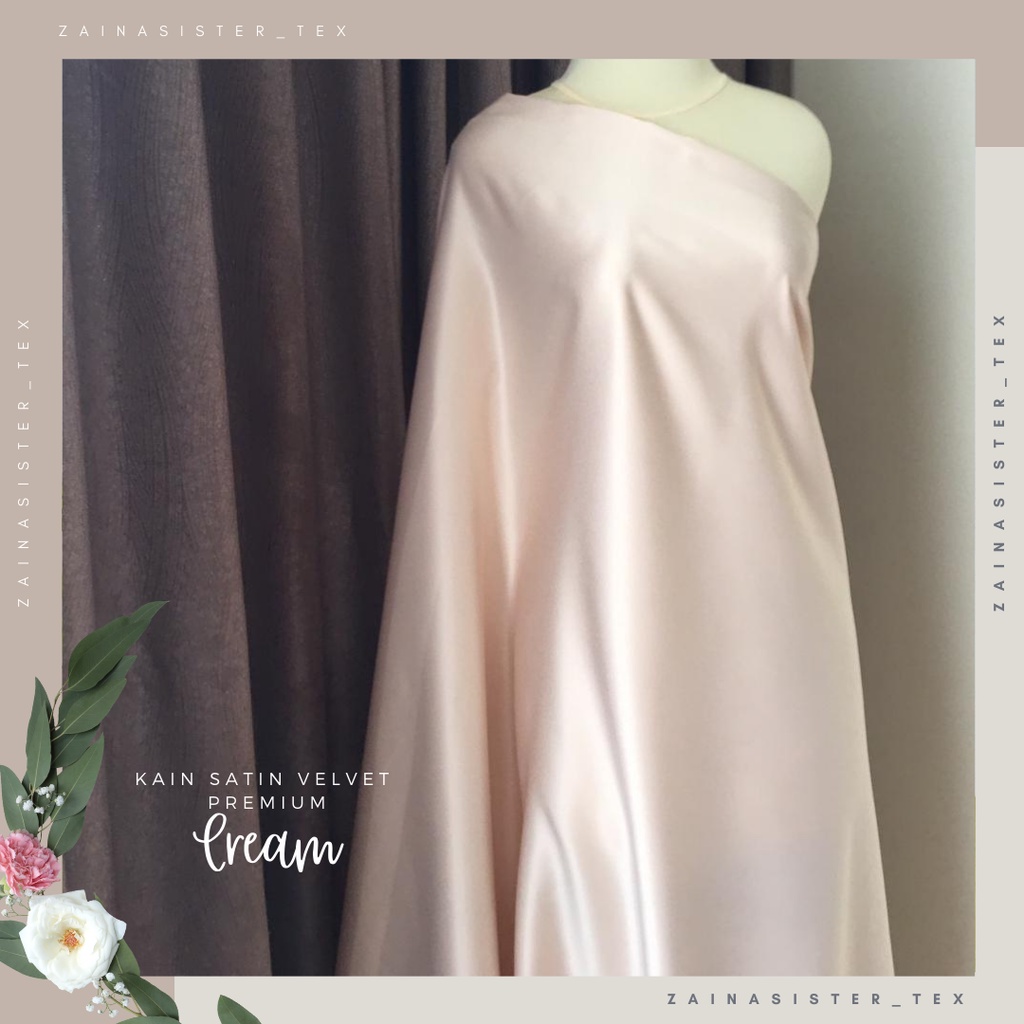 Bahan Kain Satin Velvet Premium Warna Krem Cream