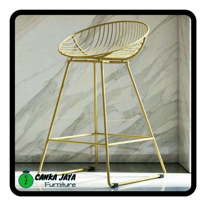 CANKA - Kursi Bar Tinggi Besi 75cm Minimalis Murah - Bar Stool (emas)
