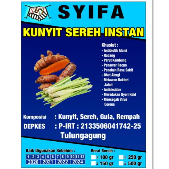 

WEDANG TRADISIONAL KUNYIT SEREH INSTAN Syifa 150 Gram