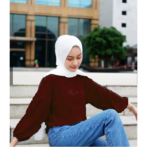 FORTGLASS FASHION LUCCY BLOUSE WANITA DEWASA LENGAN PANJANG BAJU BLUS CEWE CEWEK POLOS WARNA MAROO